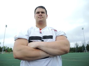 RedBlacks centre Alex Krausnick, whose wife gave birth to a daughter March 3, will celebrate his first Father’s Day on Sunday. (Tim Baines/Ottawa Sun)