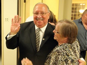 Bob Bailey, Sarnia-Lambton's incumbent Conservative MPP, entered the Sarnia Legion all smiles after winning his 3rd straight election in a tight race over NDP candidate Brian White. (Tyler Kula, The Observer)