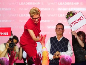 In this file photo, Ontario Liberal Party leader Kathleen Wynne thanks supporters at her election party headquarters in Toronto. The Liberals won a majority government in June. REUTERS/Mark Blinch