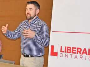 Liberal Candidate for Perth-Wellington Stewart Skinner, seen speaking at a town hall meeting earlier this spring, said he is excited about a Liberal majority at Queen Park.
