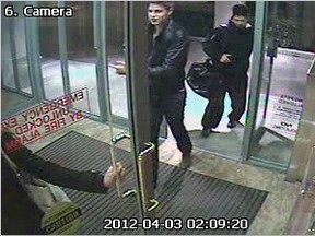 Video camera footage captured Oliver Karafa (front) and David Chiang, on Merton St, before the crash which killed Chiang. (Handout))