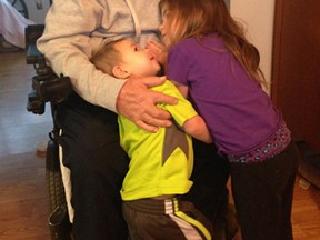 Tony Niemi (farm Grandpa) poses with his grandchildren Colby, 2 and Payton, 4 Hein. On Saturday June 7, Payton Hein held a garage sale and raised $400 for Multiple Sclerosis to help her grandfather and others suffering from MS.
submitted by Jessica Hein