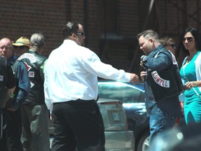 Members of the Hells Angels and the Gatekeepers gathered at the Polish Hall on Hill St. in London Saturday. DALE CARRUTHERS / THE LONDON FREE PRESS