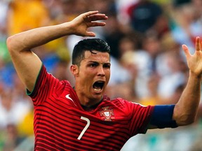 Portugal's Cristiano Ronaldo gestures during his team's World Cup Group G match against Germany at the Arena Fonte Nova in Salvador, Brazil, June 16, 2014. (JORGE SILVA/Reuters)