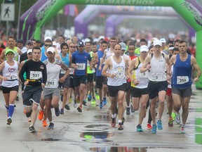 Runners took part in the annual Manitoba Marathon Sunday on a very rainy day. (Chris Procaylo/QMI AGENCY)