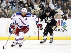 Centre Brad Richard (left) is likely to be bought out by the New York Rangers. (Charles LeClaire/USA TODAY Sports)