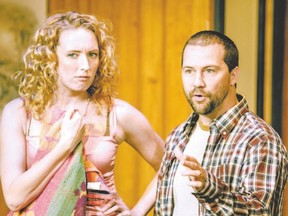 Elizabeth Lagerlof and Dwayne Adams star in the Port Stanley Festival Theatre production of Norm Foster?s hit show The Melville Boys, running until July 5. (PHOTO COURTESY OF MG)