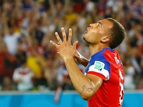 John Brooks of the U.S. celebrates his goal against Ghana during their 2014 World Cup Group G soccer match at the Dunas arena in Natal June 16, 2014. (REUTERS/Stefano Rellandini)