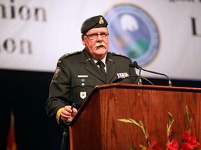Outgoing Commander of the 1 Canadian Mechanized Brigade Group, Brigadier General Dave Anderson speaks to over 1,200 delegates at the 45th Legion Dominion Convention at the Shaw Conference Centre in Edmonton, AB on Tuesday, June 17, 2014. Trevor Robb/Edmonton Sun