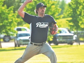 Derek Boehm throws a pitch for the Portage Padres during a game against Neepawa June 17. (Kevin Hirschfield/THE GRAPHIC)