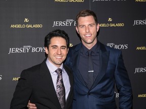 Actors John Lloyd Young, left, and Michael Lomenda attend the premiere of Jersey Boys in New York June 9, 2014. (REUTERS/Andrew Kelly)