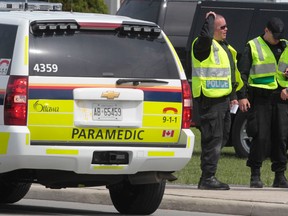 A pair of Ottawa police officers and three paramedics were hurt in a joint training exercise in the city's west end Wednesday June 18,  2014. The accident happened around 10:30 a.m. Wednesday on a property along the 900 block of March Rd. near Maxwell Bridge. There is an abandoned house and property on the corner which was being used as part of the exercise. Tony Caldwell/Ottawa Sun/QMI Agency
