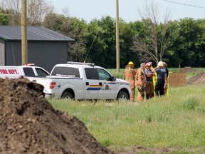 RCMP and Winkler Fire Department were on the scene of a workplace accident on a new home site in Hochfeld on Wednesday, June 18. (ALEXIS STOCKFORD/Winkler Times)