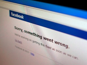 A Facebook error message is seen in this illustration photo of a computer screen in Singapore June 19, 2014.