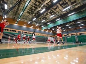 The Canada senior women's national basketball team runs a drill during camp at the Saville centre this spring. (Ian Kucerak, Edmonton Sun)