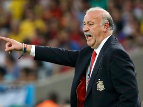 Spain coach Vicente Del Bosque gestures during the World Cup match against Chile at the Maracana stadium in Rio de Janeiro June 18, 2014. (REUTERS/Jorge Silva)