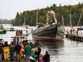 The schooner Bluenose II moves into the water in Lunenburg, Nova Scotia,  September 29, 2012. REUTERS/Paul Darrow