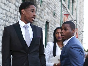 Kyle Lowry (right) and DeMar DeRozan attend a fundraiser for the  Nelson Mandela Foundation. Lowry refused to say whether he intends on testing free agency or re-signing with the Raptors. (Veroncia Henri/Toronto Sun)