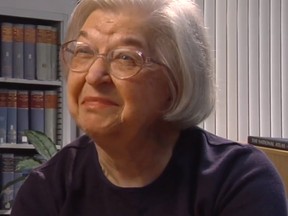 Chemist Stephanie Kwolek is pictured in this screenshot from the Women in Chemistry video, created by the Chemical Heritage Foundation, in which she discusses her work. (Chemical Heritage Foundation/Wikipedia)