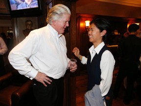 Brian Burke and City Councillor  Kristyn Wong-Tam at a Safe Schools and and LGBTQ anti-bullying charity fundraiser on June 18, 2014. (Craig Robertson/Toronto Sun)