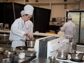 Caelan Taylor, 16, in action in Toronto during the national SkillsCanada competition. The young chef placed fourth out of 13 of the best youth cooks in the country. Skills Canada Alberta photo.