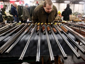 Sandro Cerminara looks at rifles on display at the Canadian Historical Arms Society Gun Show at the Edmonton Expo Centre in Edmonton, Alta. on Saturday Jan. 26, 2013. The show continues Sunday from 9:30 a.m. to 4 p.m. David Bloom/Edmonton Sun/ QMI Agency