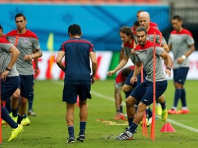 U.S.'s team players train at Arena da Amazonia stadium in Manaus on June 21, 2014, where Portugal and U.S. will play a World Cup match. (REUTERS/Andres Stapff)