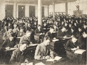 Business department students at the old Forest City Business and Shorthand College apply themselves in a c. 1905 photograph at the school?s premises in the old Wellington St. YMCA. The school had room for more than 100 students and ?28 of the most modern typewriters.?