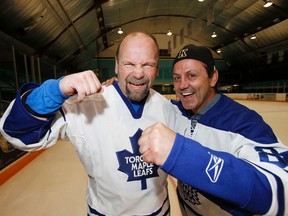 Former Maple Leafs captains Wendel Clark (left) and Doug Gilmour are happy to see their former coach Pat Burns get into the Hockey Hall of Fame. (Craig Robertson/Toronto Sun)
