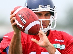 Ricky Ray looks down the field during Argos practice on June 23.