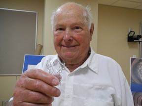 Heinz Dittman, 88, was the first patient in Sudbury to have a valve like this inserted into his heart via transcatheter aortic valve implantation (TAVI).