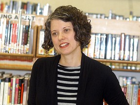 Wallaceburg's Emily Schultz, shown here in an appearance at the Wallaceburg Libary in October 2012, is documenting her unexpected financial windfall after one of her books got mixed up by buyers with one of Stephen Kng's books on Amazon. The mixup led to increased sales and an unexpected royalty cheque she received earlier this month. (QMI Agency)