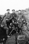 A group of Patricias including McLeod, Blitch (at Machine Gun) Plummer and Desboissant at Kemmel, 1916. (SUPPLIED)