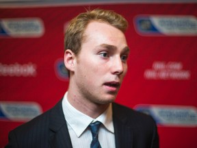 Sam Bennett, speaking with the media at the NHL Draft Combine in Toronto on May 30, could go to the Calgary Flames as the fourth overall selection in the NHL Draft on Friday night. (Ernest Doroszuk/QMI Agency)