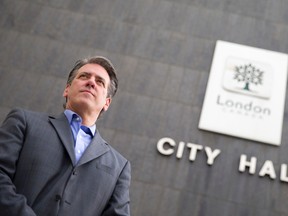 Roger Caranci poses for a photo outside city hall Tuesday after announcing his candidacy for mayor in the municipal election. (CRAIG GLOVER/The London Free Press)