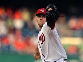 Washington Nationals starting pitcher Stephen Strasburg (37) pitches during the first inning against the Texas Rangers  at Nationals Park on May 30, 2014 in Washington, DC, USA.  (Tommy Gilligan/USA TODAY Sports)