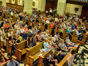 A large crowd gathers inside St. George's Cathedral for the Save KCVI fundraising concert on Wednesday night. (Alex Pickering/For The Whig-Standard)
