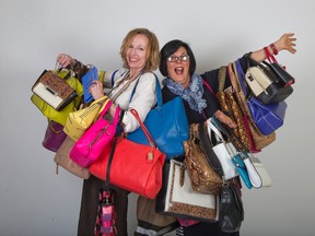 Anne Milne, left, chairperson of the Handbags For Hospice committee and Gabriella Catolino, director of community engagement and development at St. Joseph?s Hospice in London, pose with a sampling of the purses sold at the hospice fundraiser earlier this month. Letter writers Ramona Coelho and Lauren Mai, think palliative care, such as that provided at St. Joseph?s Hospice, is a better answer for dying people than euthanasia. (DEREK RUTTAN/ The London Free Press)