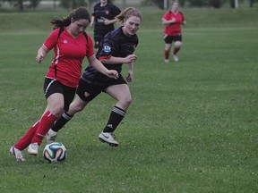 Action from the Portage Blaze/Heat FC 0-0 draw June 25. (Kevin Hirschfield/THE GRAPHIC)