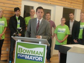 Mayoral candidate Brian Bowman revealed his policy on open data at a press conference at Visual Lizard on Thursday. (JIM BENDER/WINNIPEG SUN)