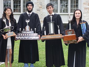 Major athletic award winners at Albert College for 2013-14 from left: Tomomi Kadokura, Jupvir Atwal, Winsten Chen and Emily Doxtator. (PHOTO SUBMITTED)