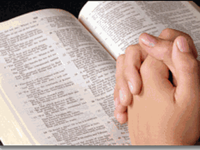 folded hands on bible