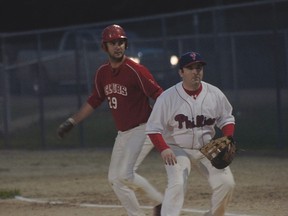 Action from the Portage Phillies' doubleheader sweep of the Notre Dame Clubs June 26. (Kevin Hirschfield/THE GRAPHIC)