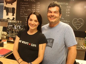 Under Wraps Cafe owners Nadia and Constantine Arvanitis say business has been good since they opened up the burrito and coffee shop more than a month ago. The Toronto natives recently moved to Sarnia. (TYLER KULA/ THE OBSERVER/ QMI AGENCY)