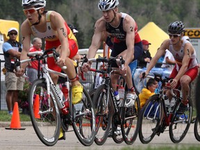 Hunter Kemper, centre, shown here competing in the Edmonton ITU event in 2011, has competed in Edmonton four times. (Edmonton Sun file)