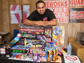 Harjot Bains operates Phatboy Fireworks at the corner of Oxford St. and Wonderland Road. DEREK RUTTAN/ The London Free Press /QMI AGENCY