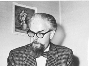 In a 1954 file photo, late Canadian author Robertson Davies has the look of his fictional creation, Samuel Marchbanks, a character said to have been born in Skunk?s Misery. (Free Press file)