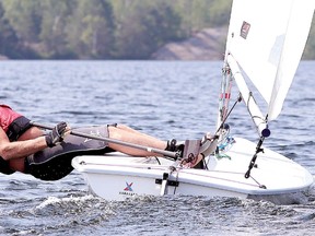 Gino Donato/The Sudbury Star
Mike Davies takes part in the Sudbury Yacht Club's Vale Regatta on Lake Ramsey on Sunday morning. The 37th annual regatta featured Laser and Y-Flyer sailboats this year. Davies won the Laser class and Robert Montgomery and daughter Samantha won the Y-Flyer class.