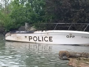 An OPP boat was stolen from its dock at Stan's Marina near Port Stanley. It was driven one kilometre out into the harbour and set on fire. The theft occurred about 2:45 a.m. (Photo courtesy of OPP)