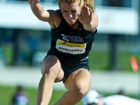 Espanola's Caroline Ehrhardt competes at the Canadian Track and Field Championships in Moncton, N.B., on the weekend. Ehrhardt won her fourth straight senior women's triple jump title.